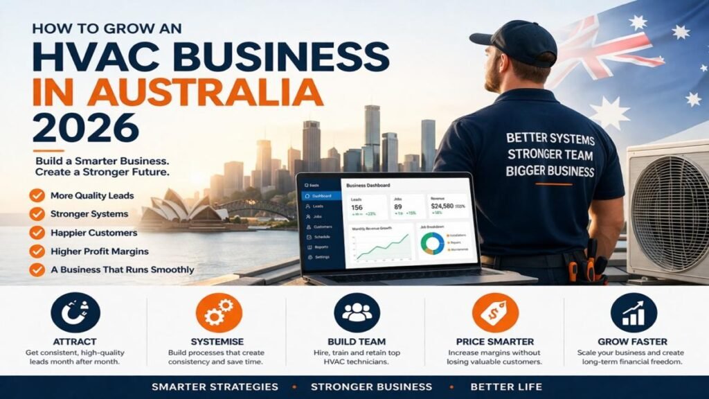 HVAC business growth Australia 2026 showing systems, team and scalable HVAC business model