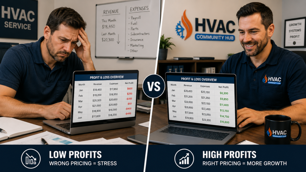 HVAC business owner reviewing pricing profits