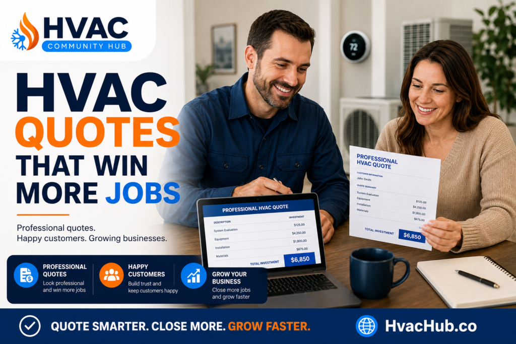 HVAC technician preparing a professional HVAC quote with homeowner reviewing paperwork at a modern home