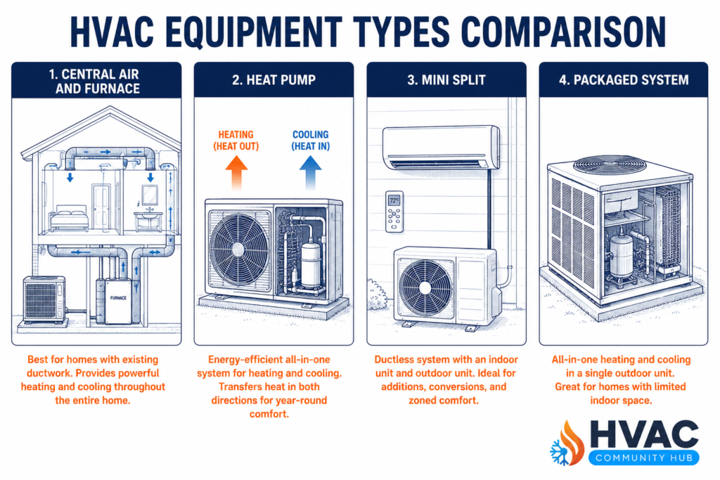 Measuring tape infographic showing key HVAC equipment sizing factors including square footage, ceiling height, insulation level, window area, and climate zone for determining the correct BTU capacity.