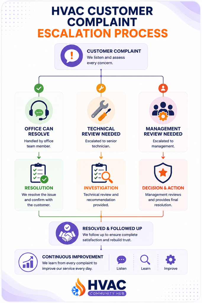 HVAC customer complaints escalation decision tree