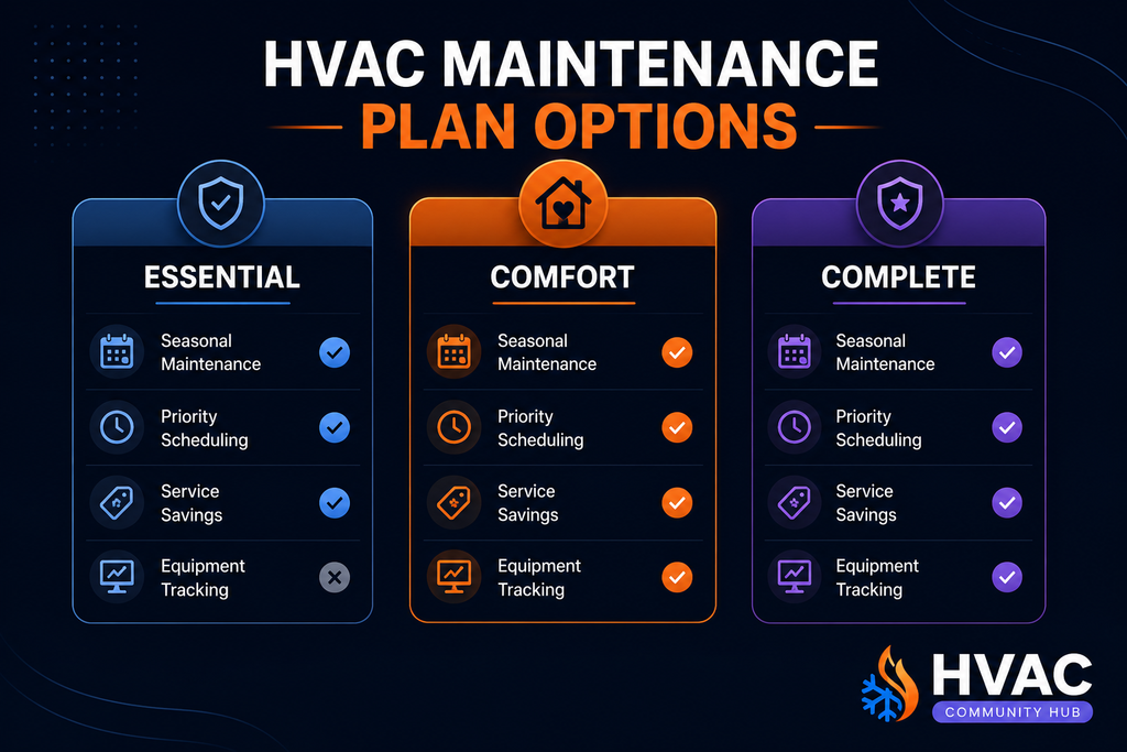HVAC maintenance plans comparison showing service benefits