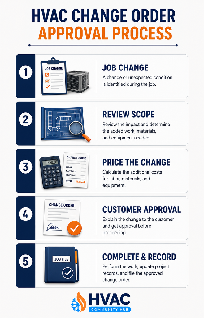 HVAC change orders approval process from job change to customer approval