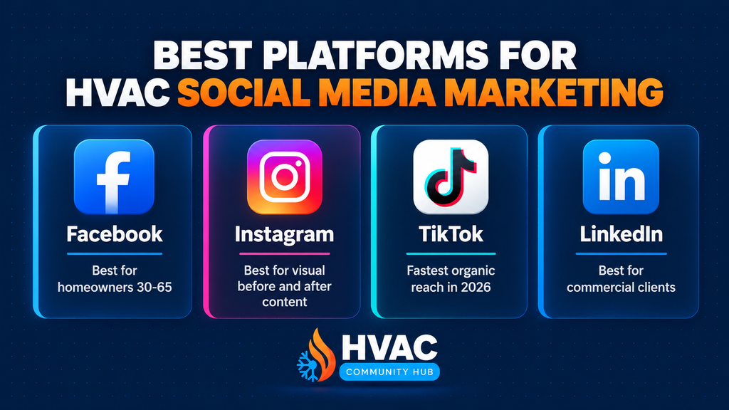 Best social media platforms for HVAC marketing including Facebook, Instagram, TikTok and LinkedIn